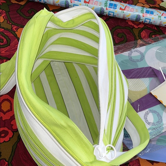 Chic Lime and White Striped Crossbody Bag - Picture 3 of 9